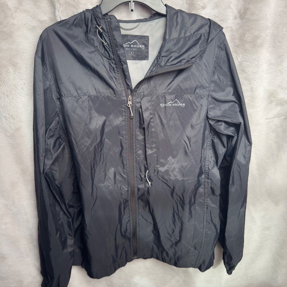 Eddie Bauer Windbreaker Jacket Mens M Black‎ Gorpcore Campcore Cabincore Cozy